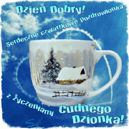 Zimowy kubek z pozdrowieniami na czwartek